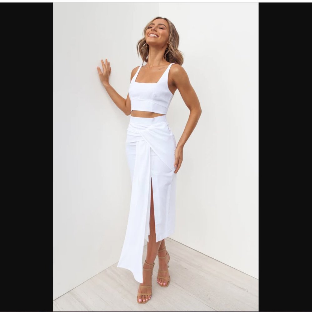 Petal & Pup SNDYS Zanita White Crop Top Midi Skirt Coord Matching Set 8 / L NWT